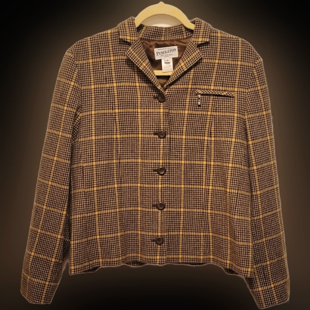 Pendleton Women's Blazer Jacket Button Plaid Tweed Size 16